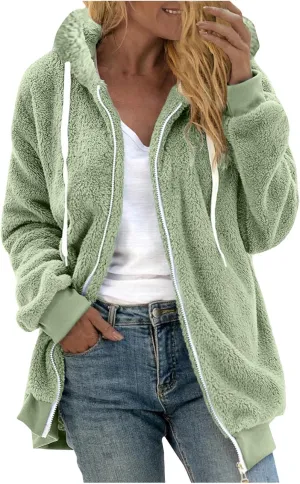 Womens Hoodies Fleece Sweater Tops 2024 Fashion Winter Warm Coat Jacket Full Zip Up Overcoat Jackets Outerwear