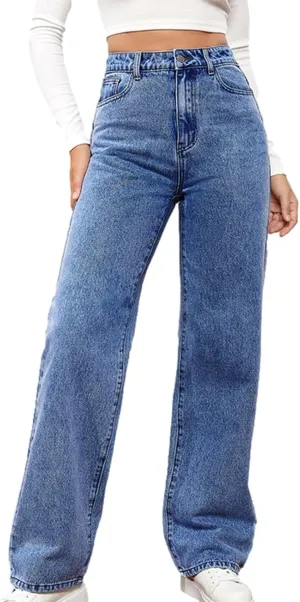 Womens Jeans High Waisted Straight Leg Pants Loose Stretchy Wide Leg Jeans with Pockets Casual Trendy Trousers