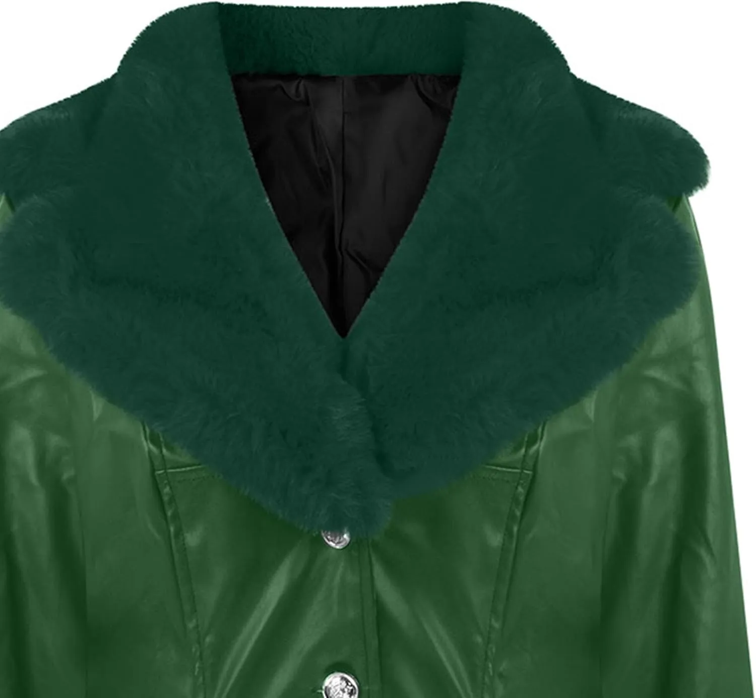 Womens Leather Jacket with Faux Fur Collar Leather Long Jacket Winter Fashion Trench Coat Fleece Lined Coats with Pocket