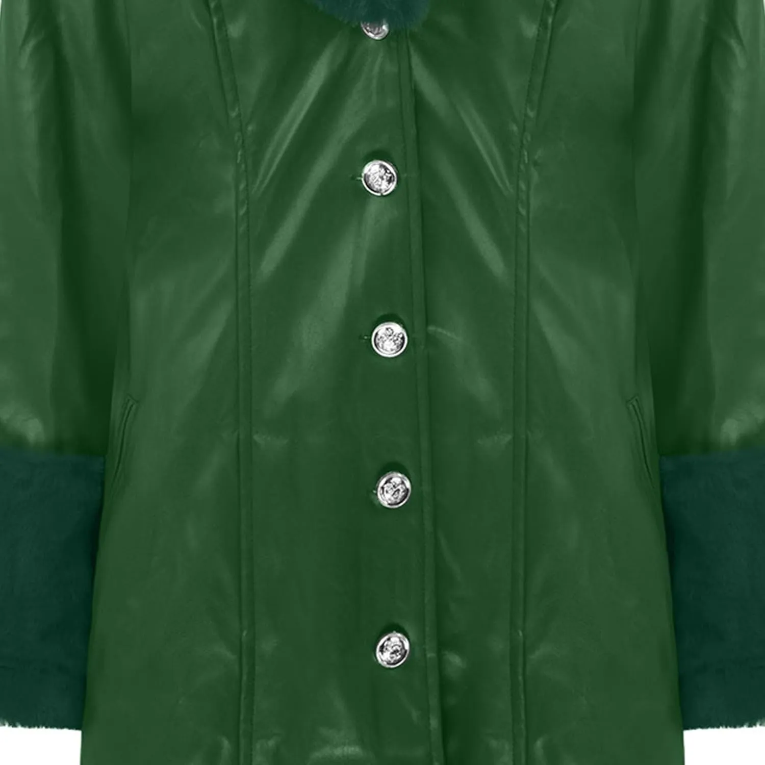 Womens Leather Jacket with Faux Fur Collar Leather Long Jacket Winter Fashion Trench Coat Fleece Lined Coats with Pocket