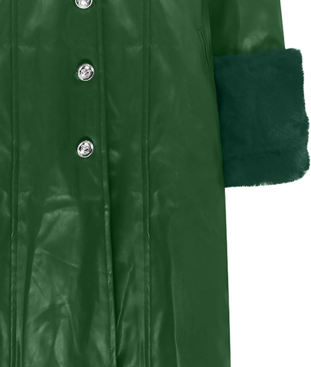 Womens Leather Jacket with Faux Fur Collar Leather Long Jacket Winter Fashion Trench Coat Fleece Lined Coats with Pocket
