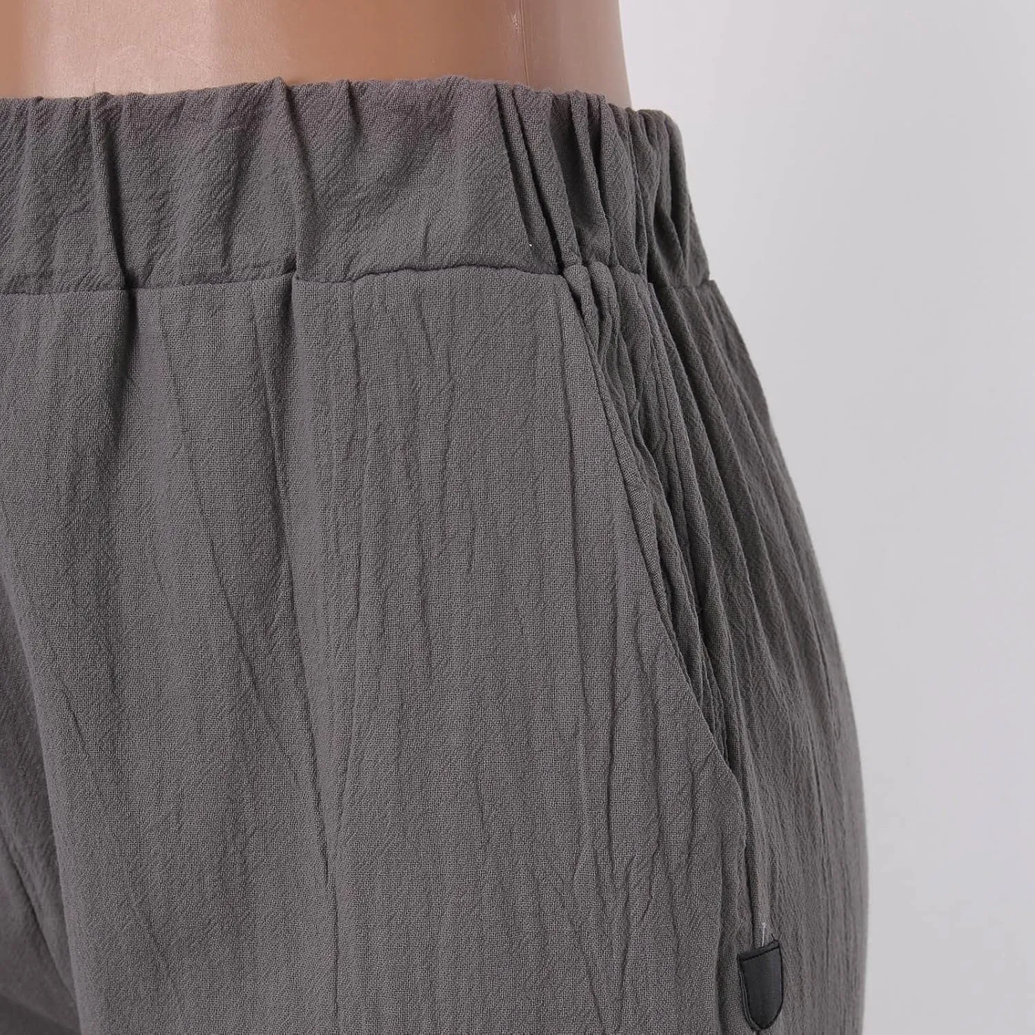 Women's Linen Pants Casual Summer Elastic Waist Straight-Leg Long Pants Athletic Loose Jogger Trousers with Pockets