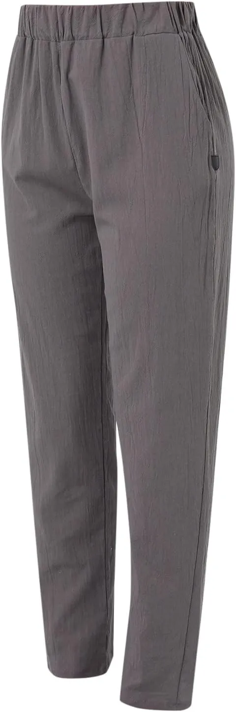 Women's Linen Pants Casual Summer Elastic Waist Straight-Leg Long Pants Athletic Loose Jogger Trousers with Pockets