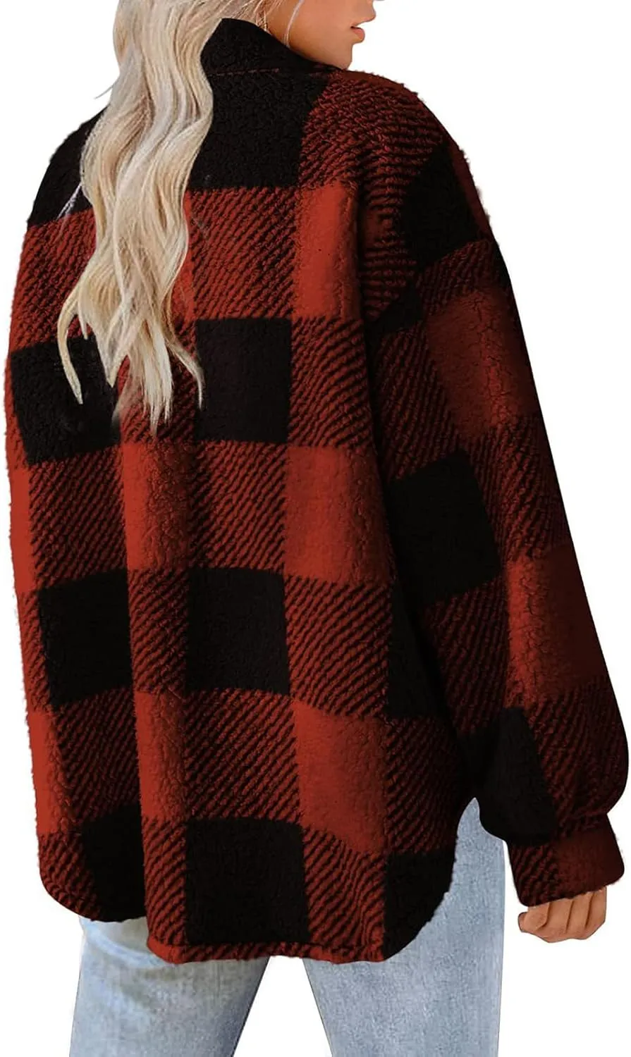 Womens Plaid Flannel Fleece Jackets Fall Winter Sherpa Shackets Long Sleeve Button Down Coats Shirt Casual Jacket