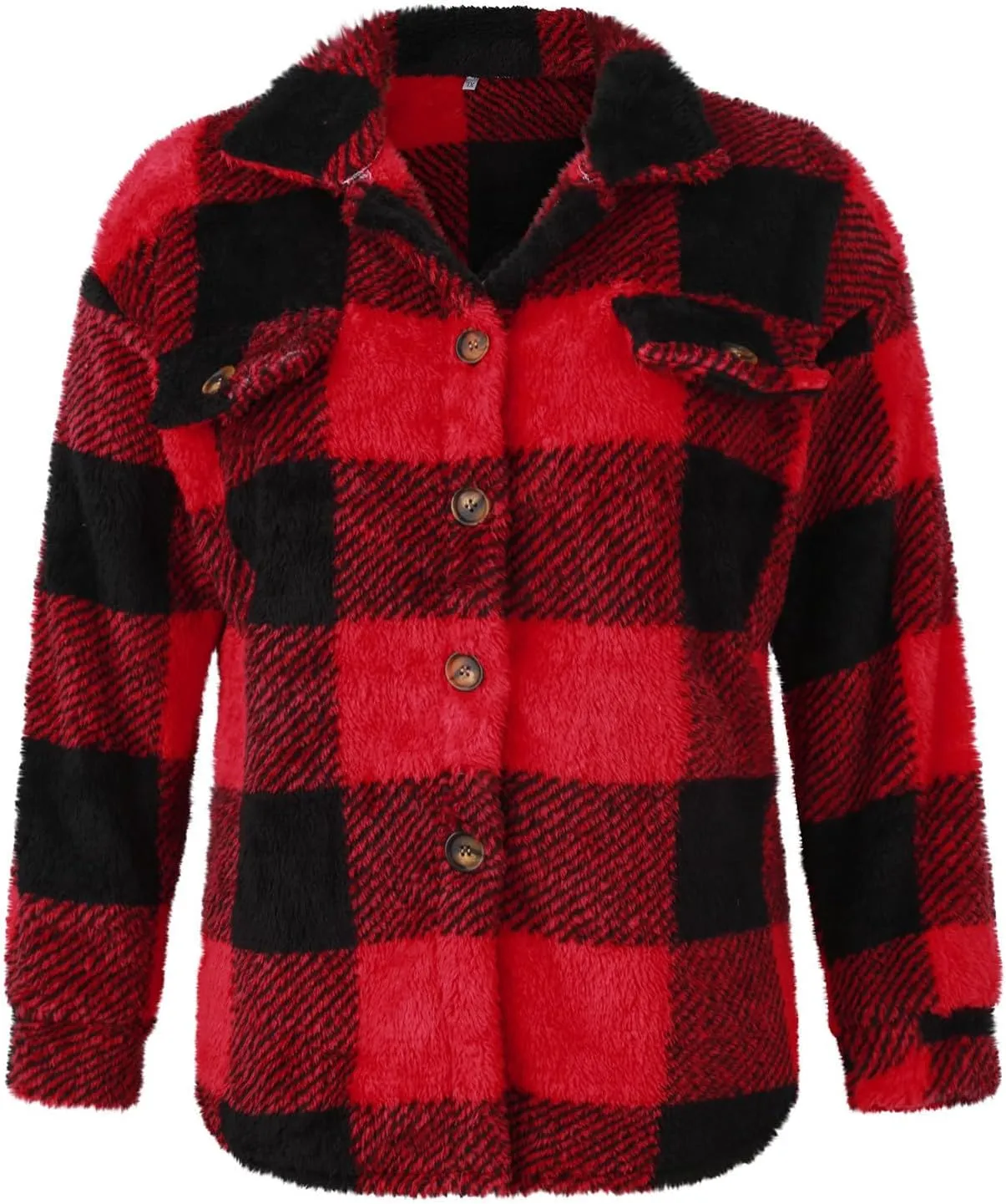 Womens Plaid Flannel Fleece Jackets Fall Winter Sherpa Shackets Long Sleeve Button Down Coats Shirt Casual Jacket