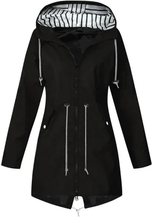 Womens Raincoats 2023 Fall Winter Rain Jackets Casual Waterproof Lightweight Outerwear Outdoor Plus Size Hooded Trench Coats