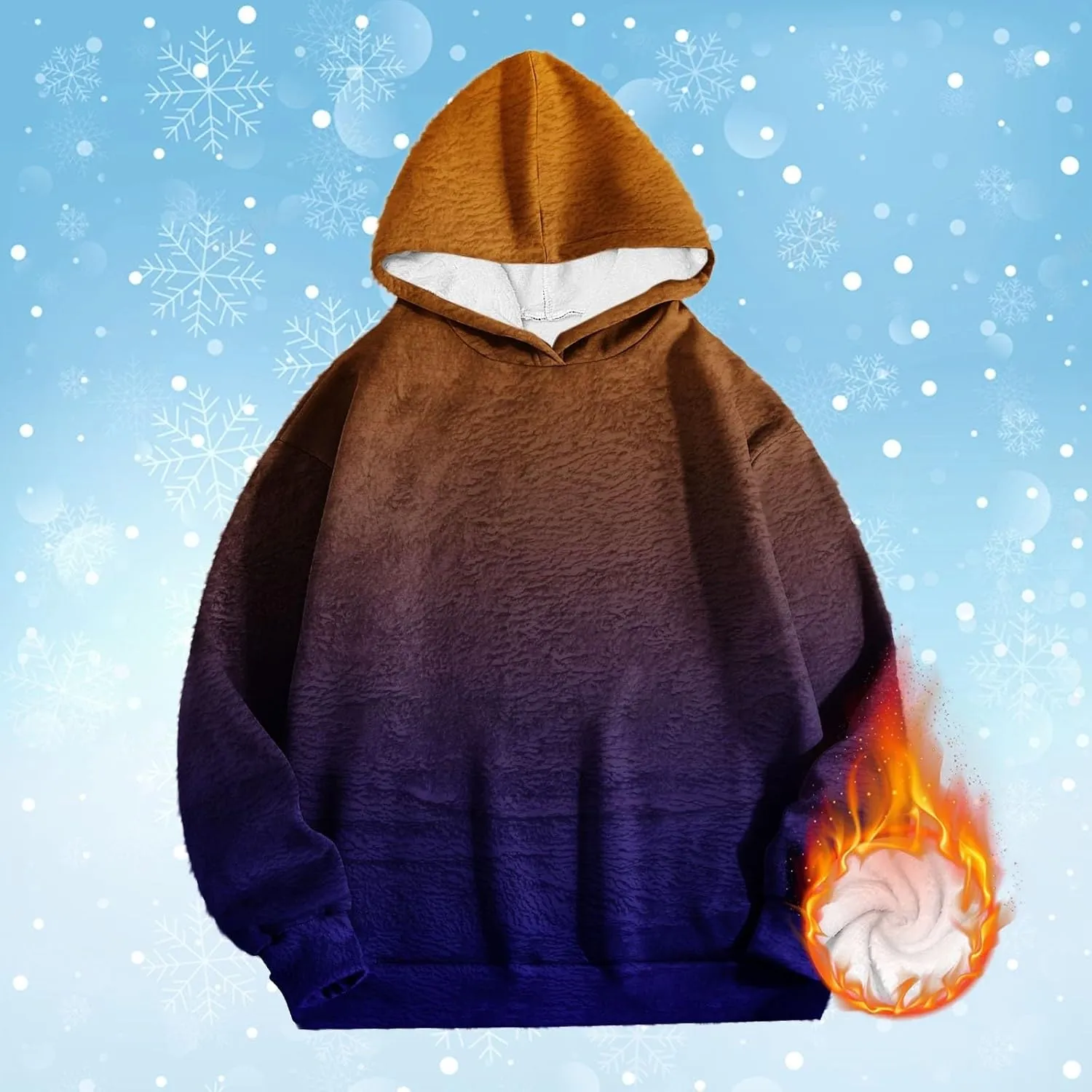 Womens Sherpa Pullover Hoodies Oversized Fuzzy Double Fleece Hooded Sweatshirts Fluffy Plush Gradient Color Outerwear