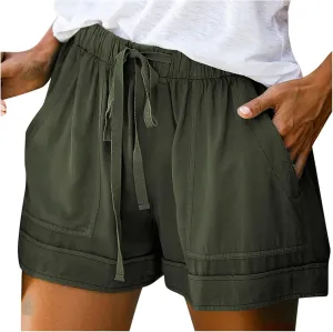 Womens Shorts Casual 2024 Summer Beach Linen Drawstring Shorts with Pockets Loose Vacation Trendy Lounge Shorts