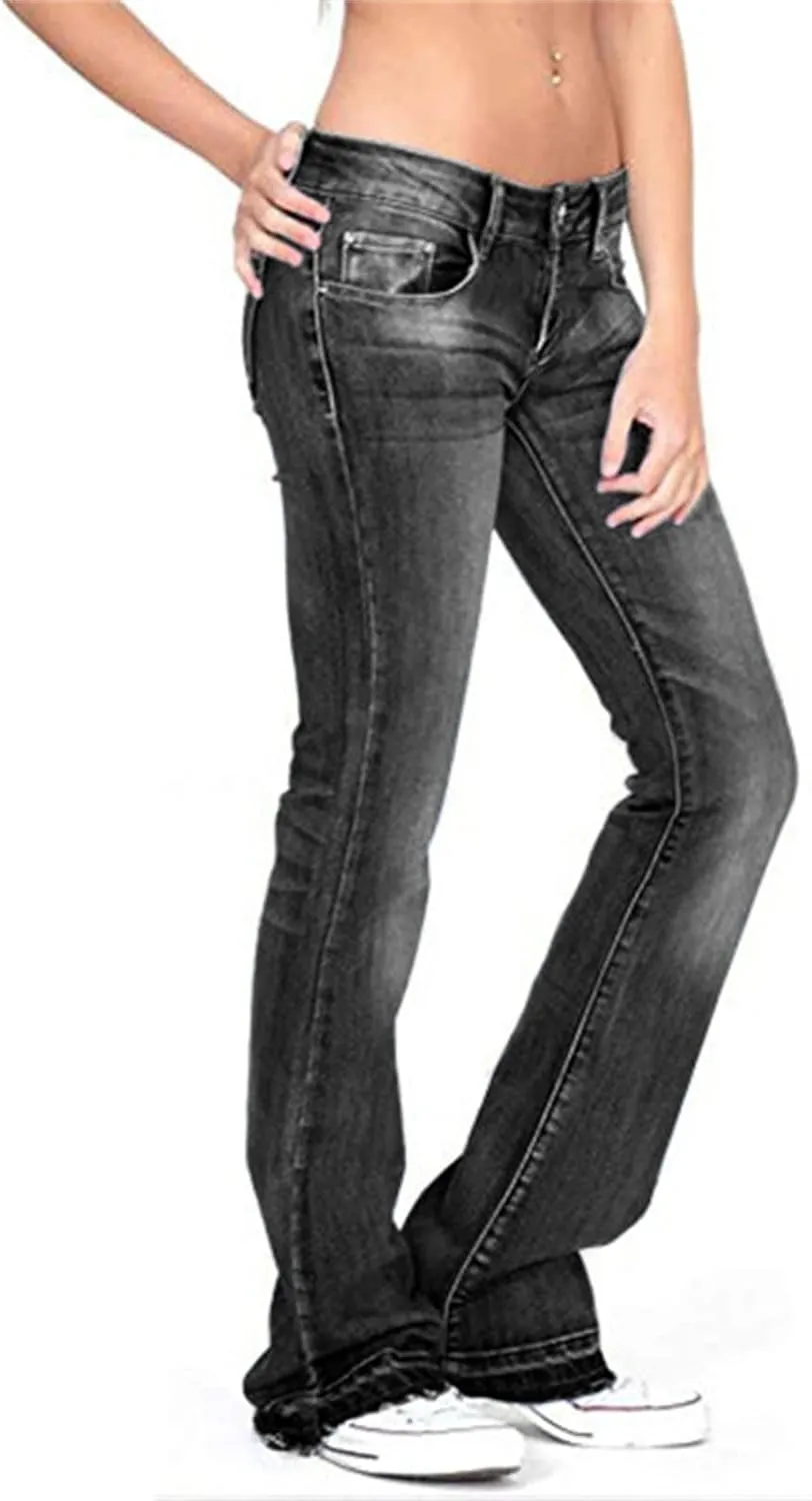 Women's Skinny Girlfriend Jeans Stretchy Bell Bottom Bootcut Denim Pant Sexy Slimming Mid Waisted Flare Bottom Jeans