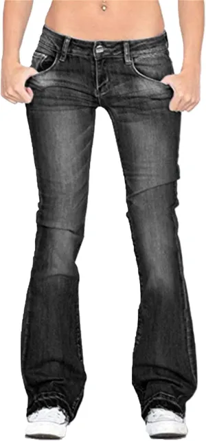 Women's Skinny Girlfriend Jeans Stretchy Bell Bottom Bootcut Denim Pant Sexy Slimming Mid Waisted Flare Bottom Jeans