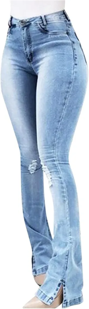 Womens Slim Flared Jeans 2024 Comfy Button Zipper Pockets Wide Leg Denim High Waisted Slimming Stretchy Skinny Jeans