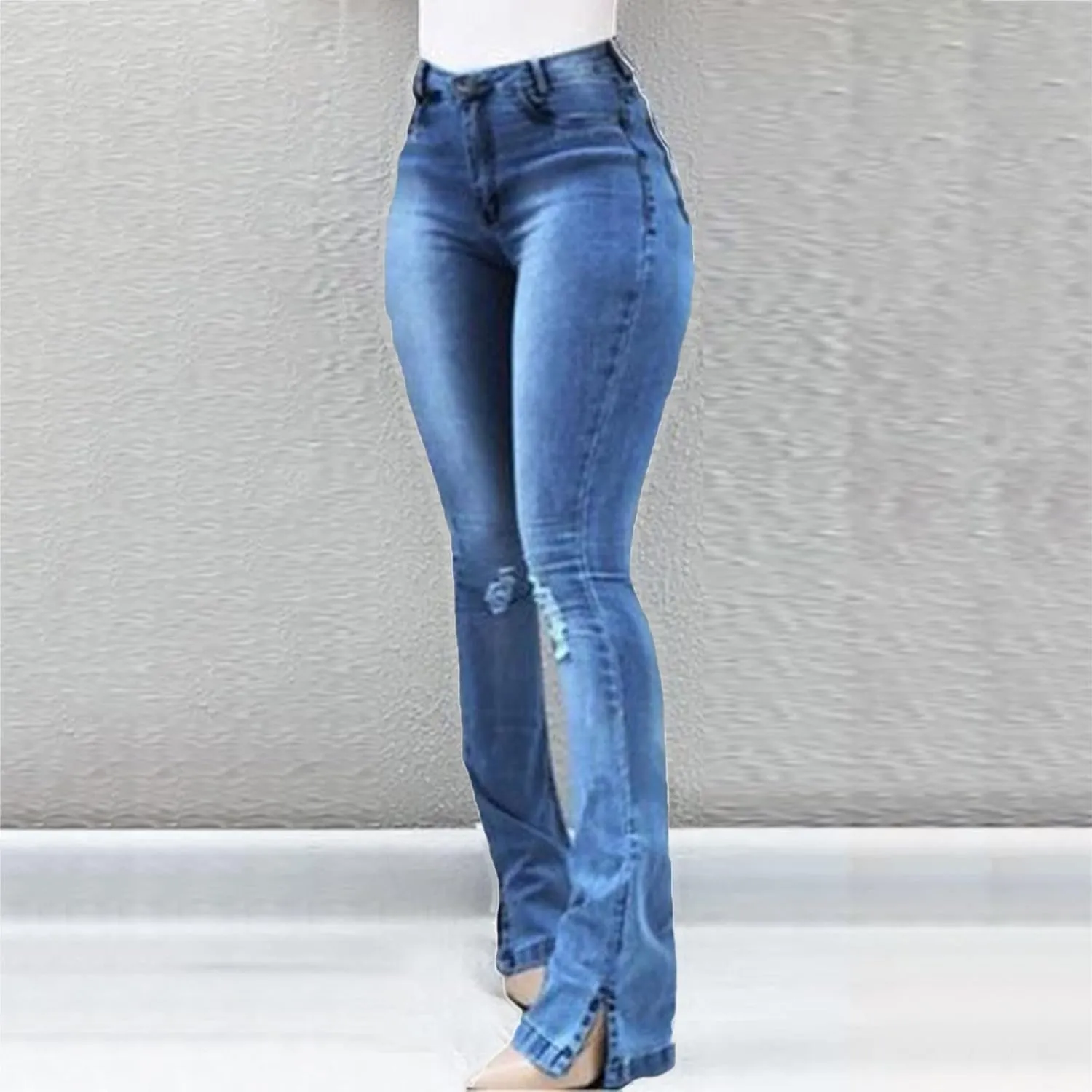 Womens Slim Flared Jeans 2024 Comfy Button Zipper Pockets Wide Leg Denim High Waisted Slimming Stretchy Skinny Jeans