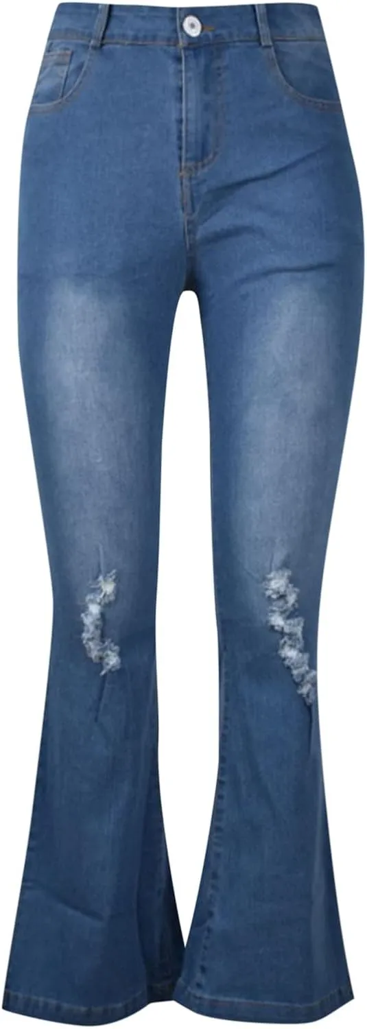 Womens Slim Flared Jeans 2024 Comfy Button Zipper Pockets Wide Leg Denim High Waisted Slimming Stretchy Skinny Jeans