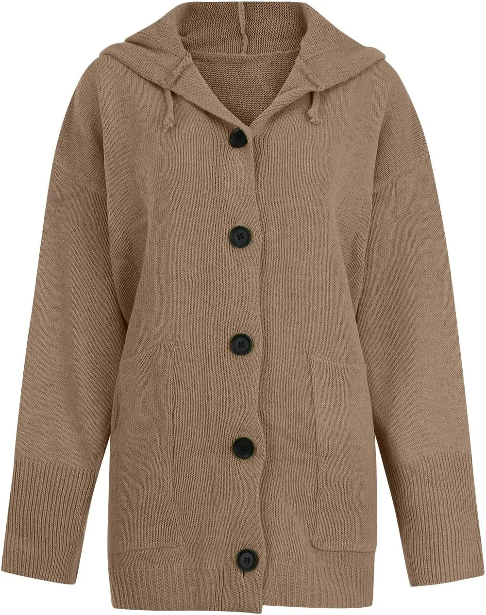 Women's Solid Color Hoodie Jacket Button Knit Loose Long Sleeve Long Sweater Tops Winter Plus Size Coat With Pockets