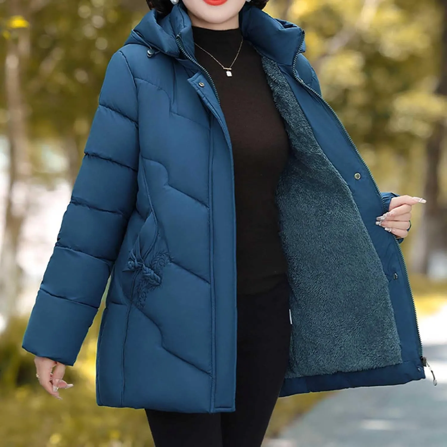 Womens Winter Puffer Coat Hooded Waterproof Warm Jacket Parka Thicken Warm Down Jacket Plus Size Outwear with Pockets