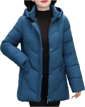 Womens Winter Puffer Coat Hooded Waterproof Warm Jacket Parka Thicken Warm Down Jacket Plus Size Outwear with Pockets
