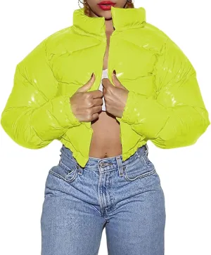 Women's Winter Warm Stand Collar Jackets Slim Fit Cropped Puffer Down Coats Casual Stylish Winter Outerwear