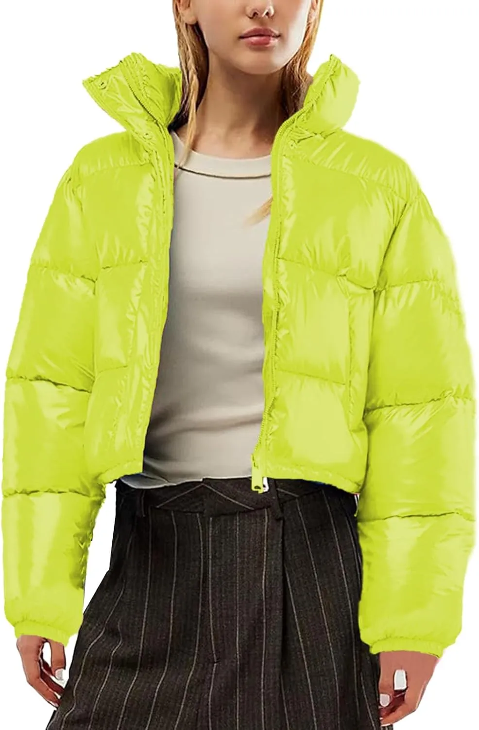 Women's Winter Warm Stand Collar Jackets Slim Fit Cropped Puffer Down Coats Casual Stylish Winter Outerwear