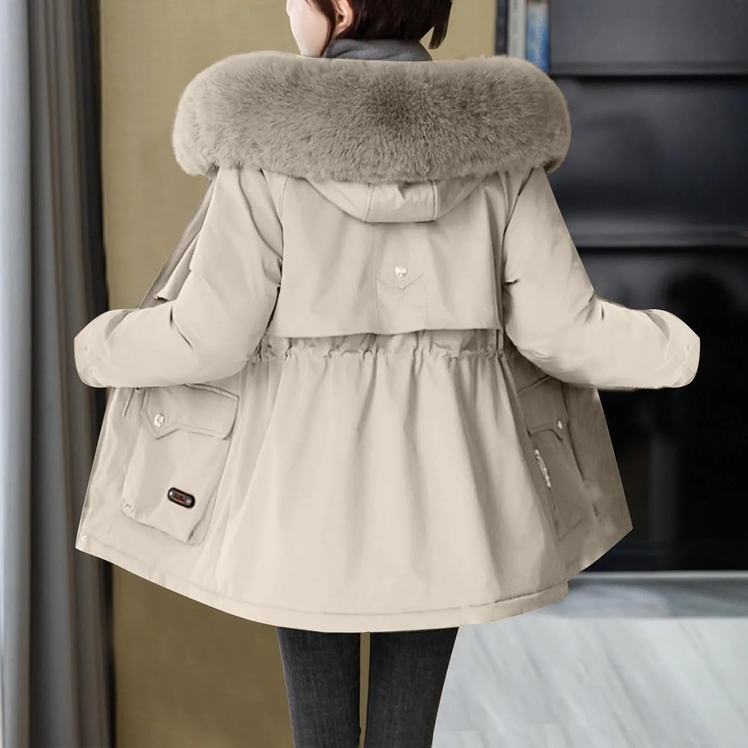 Women's Winter Windproof Coats Thicken Parka Jacket Military Anorak Heavyweight Down Puffer Jacket With Fur Faux Hood