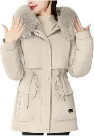 Women's Winter Windproof Coats Thicken Parka Jacket Military Anorak Heavyweight Down Puffer Jacket With Fur Faux Hood