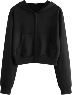 Womens Zip Up Hoodies Cropped Casual Oversized Sweatshirts Fleece Long Sleeve Drawstring Pocket Hooded Jacket Tops