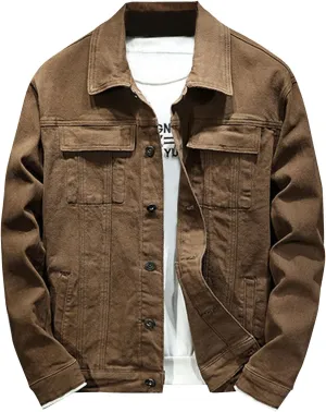Xiaojmake Mens Denim Jacket Casual Button Down Washed Long Sleeve Trucker Jacket Distressed Jean Outwear Corduroy Work Coats