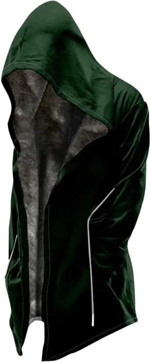 Ymosrh Men's Cool Jacket Solid Color Sherpa Fleece Lined Long Jackets Sleeveless Zip Up Winter Hoodie Coats Jacket, M-6XL