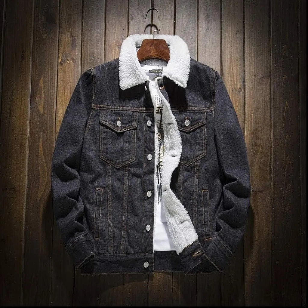 Ymosrh Men's Fashion Jacket Trendy Sherpa Lined Denim Jackets Fleece Warm Winter Work Trucker Coats Work Jacket, S-6XL