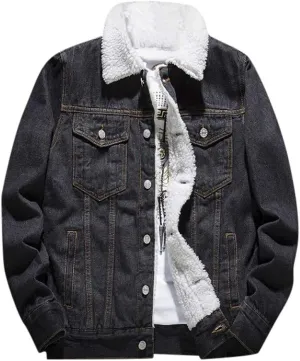 Ymosrh Men's Fashion Jacket Trendy Sherpa Lined Denim Jackets Fleece Warm Winter Work Trucker Coats Work Jacket, S-6XL