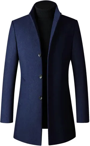 Ymosrh Motorcycle Jacket Men Slim-Fit Woolen Coat with Stand-Collar Solid Color Coat Mens Waterproof Jacket