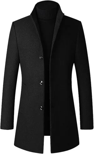 Ymosrh Motorcycle Jacket Men Slim-Fit Woolen Coat with Stand-Collar Solid Color Coat Mens Waterproof Jacket