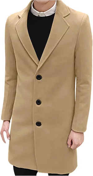 Ymosrh Winter Jackets for Men Formal Single Breasted Figuring Overcoat Long Wool Warm Jacket Outwear Mens