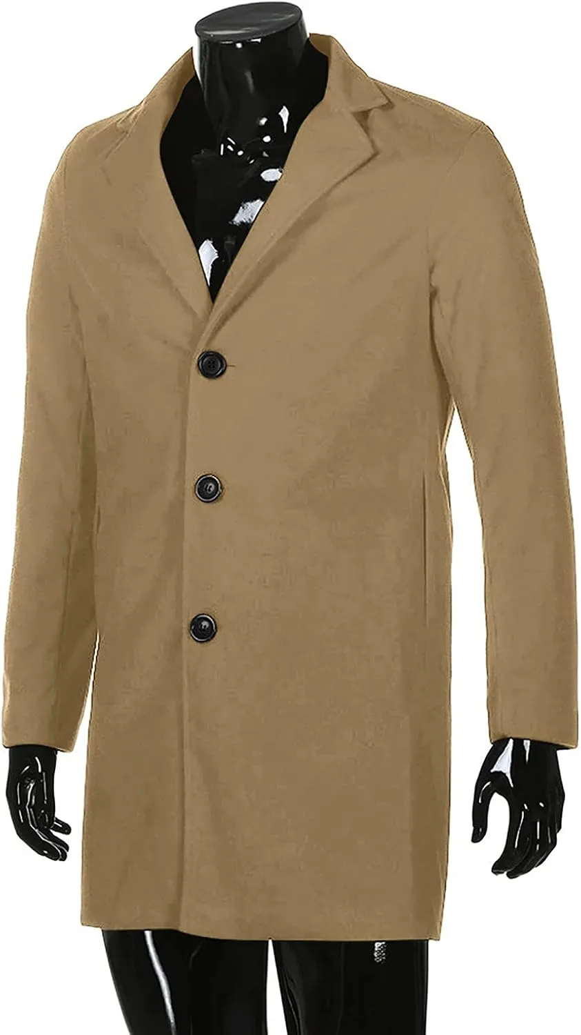 Ymosrh Winter Jackets for Men Formal Single Breasted Figuring Overcoat Long Wool Warm Jacket Outwear Mens