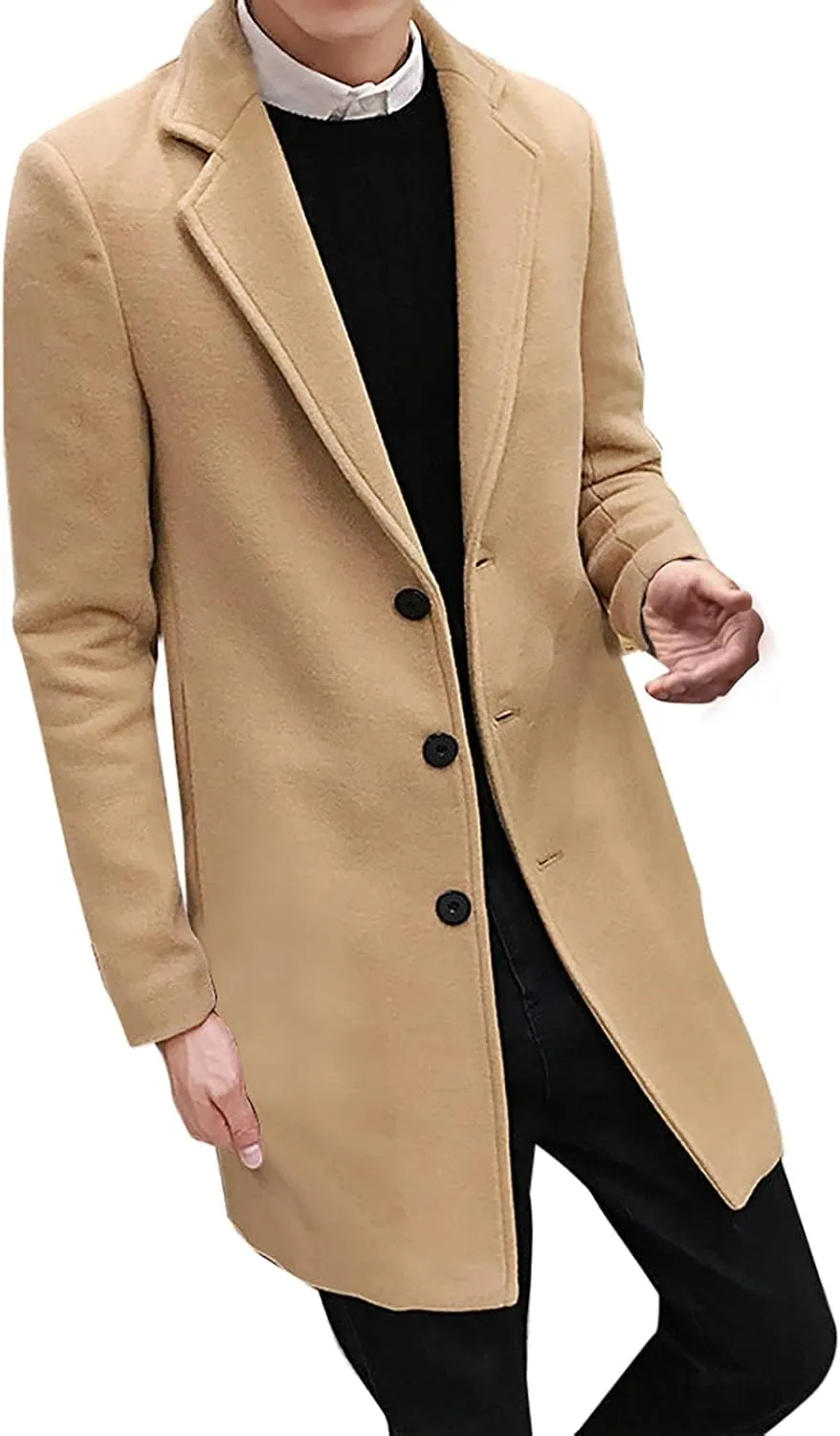 Ymosrh Winter Jackets for Men Formal Single Breasted Figuring Overcoat Long Wool Warm Jacket Outwear Mens