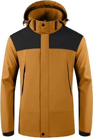 Zeiyignr Men's Waterproof Ski Snow Jacket Lightweight Rain Jacket with Hood Mountain Hiking Windbreakers Casual Parka Coats