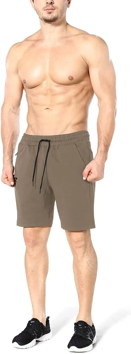 ZENWILL Mens Gym Running Shorts, Workout Athletic Bodybuilding Fitness Shorts with Zip Pockets