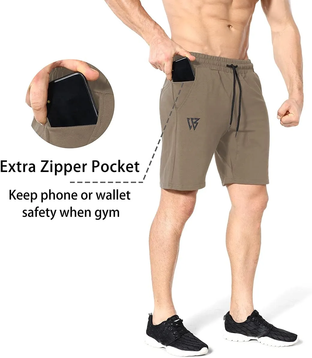 ZENWILL Mens Gym Running Shorts, Workout Athletic Bodybuilding Fitness Shorts with Zip Pockets