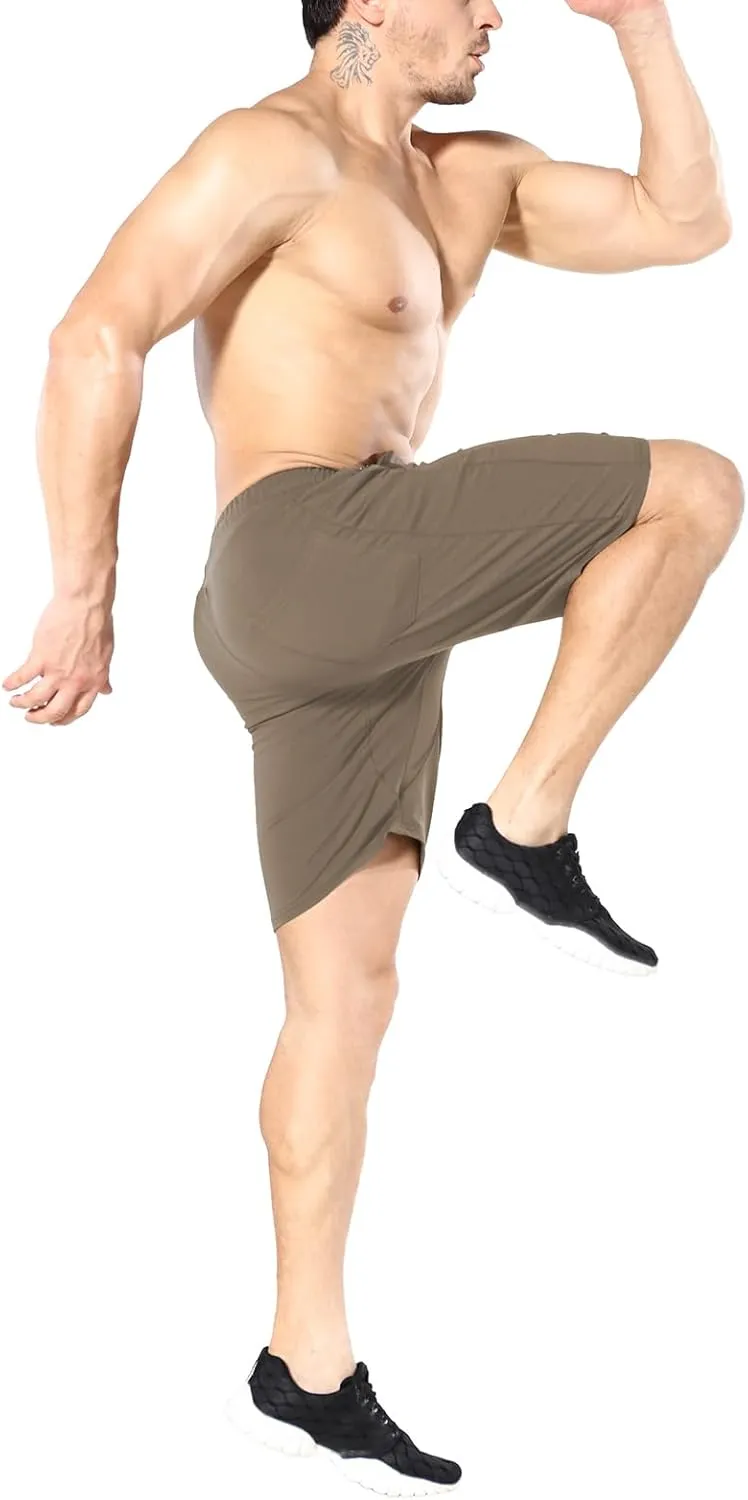 ZENWILL Mens Gym Running Shorts, Workout Athletic Bodybuilding Fitness Shorts with Zip Pockets